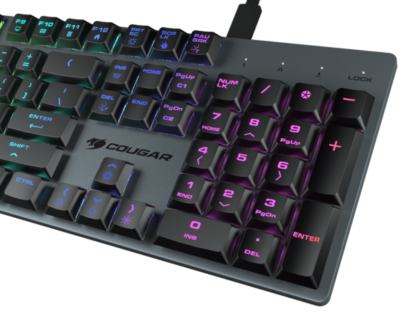 Clavier de jeu Cougar Gaming Luxlim RGB avec touches opto-mécaniques et rétroéclairage RGB personnalisable.