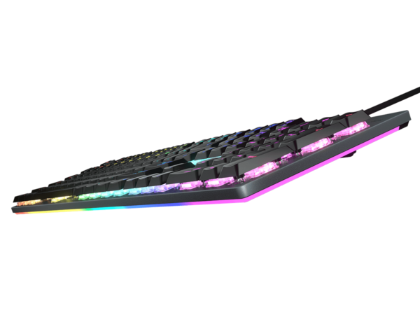 Clavier de jeu Cougar Gaming Luxlim RGB avec touches opto-mécaniques et rétroéclairage RGB personnalisable.