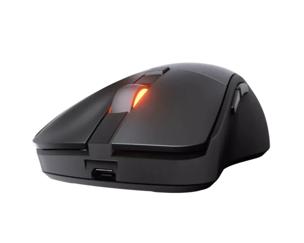 Souris de jeu sans fil Cougar Gaming Surpassion RX avec capteur optique de haute précision, six boutons programmables et rétroéclairage LED RGB personnalisable.