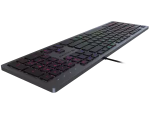 Clavier de jeu Cougar Gaming Vantar AX BLACK avec touches à membranes réactives et rétroéclairage RGB personnalisable.