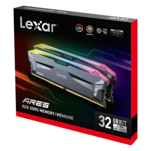 Le kit Lexar 32Go DDR5 RGB 6000MHz, composé de barrettes mémoire haute performance aux couleurs personnalisables, offrant un équilibre parfait entre puissance et style pour votre configuration informatique.