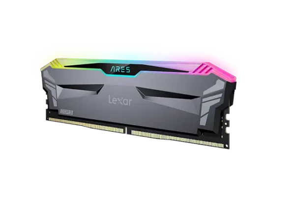 Le kit Lexar 32Go DDR5 RGB 6000MHz, composé de barrettes mémoire haute performance aux couleurs personnalisables, offrant un équilibre parfait entre puissance et style pour votre configuration informatique.